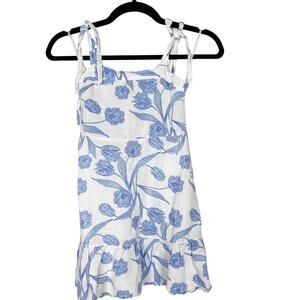 Emily McCarthy Girls M Blue White Mini Maxi Dress Tulip Twist Floral Tie Sleeves